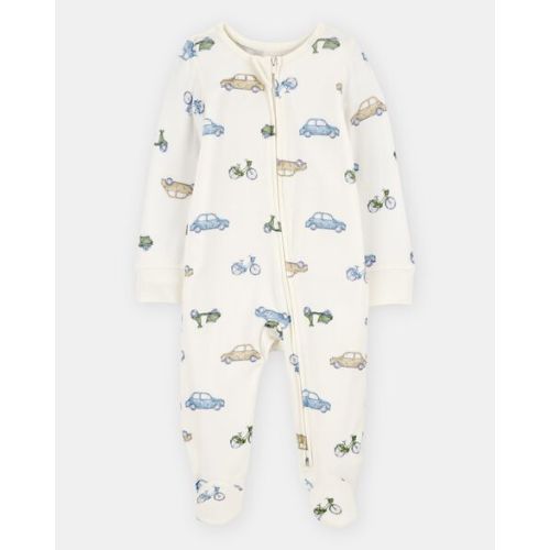 Baby Boy Car Print 2-Way Zip PurelySoft Sleep & Play Pajamas - Ivory - Carter's | Carter's