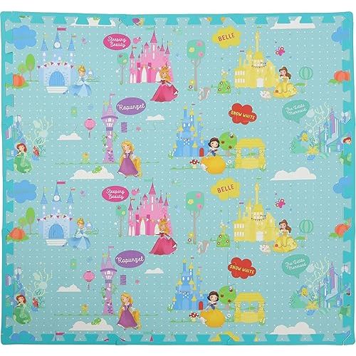 Disney Princess EVA Foam Mat, Princess Land Interlocking Flooring Tiles, Teal, 36 x 36 Inches
