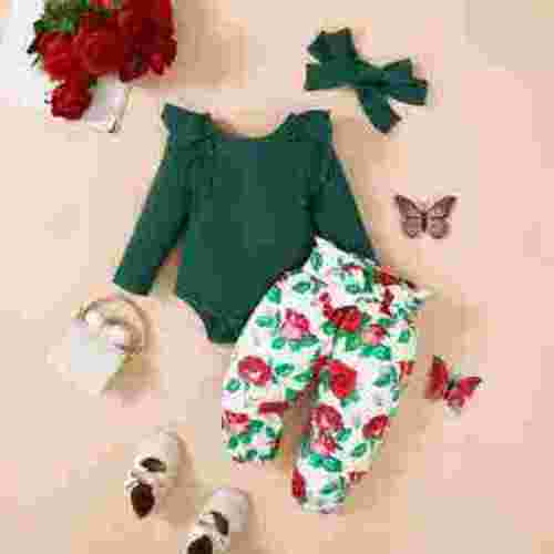 Kayannuo Baby Girl Clothes Long Sleeve Fall Winter Clearance Newborn Baby Girl Clothes Infant Outfits Ruffle Sleeve Romper Bodysuit Floral Pants Toddler Girl Outfits