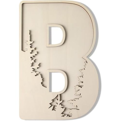 Woodland Layered Wooden Letters 12 Inch, Boho Large Wooden Name Signs for Nursery Big Paintable Wooden Letter B Cutout Wood Forest Letters Alphabet for Wall Decor Baby Name Kids Room Wall Art