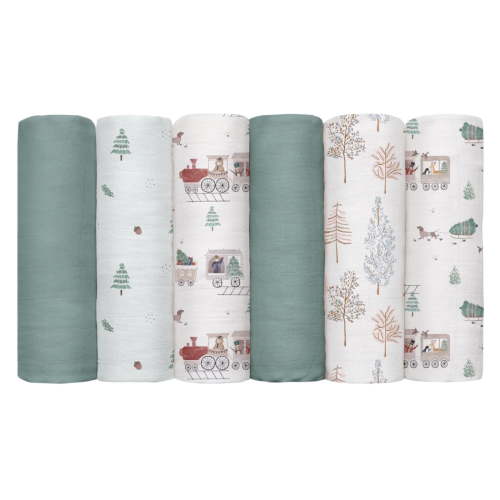 Gllquen Baby Muslin Swaddle Blankets 6-Pack Cotton Wrap for Newborn Infant Girls Boys, 27 X 27", Forest