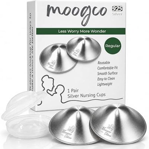 MOOGCO The Original Silver Nursing Cups - Nipple Shields for Breastfeeding Newborn - Breastfeeding Essentials - Solid 925 Sterling Silver Nipple Covers (Regular Size, Set of 2)