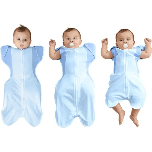 Transition Swaddle, Baby Swaddle 3-6 Months 12-18 lb, Arms In/Out Swaddle Sleep Sack with 2-Way Zipper Moisture-Wicking Fabric, Improves Sleep Snug Fit Helps Calm Startle Reflex,1Pack,Blue