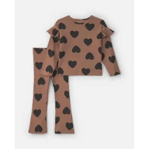 Toddler Girl 2-Piece Heart Long-Sleeve Top & Pant Set - Brown | Carter's