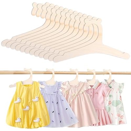 12Pcs Wooden Kids Hangers, 9-inch Wood Baby Clothes Hangers with Cute Bear Ears, Non-Slip Toddler Newborn Infant Hanger for Children Clothes Pants Coats Suits Jackets