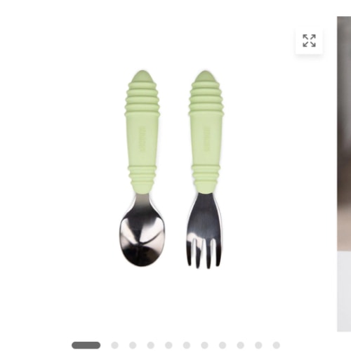 Earthy Sage Spoon and Fork Set for Self-Feeding | Bumkins