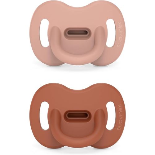 Color Essence SX PRO Silicone Baby Pacifier 2Pk, Made with 100% Soft Silicone, Baby Essentials Perfect for Breastfeeding Babies, Designed in Spain, 0-6 Mths, Nude/Orange
