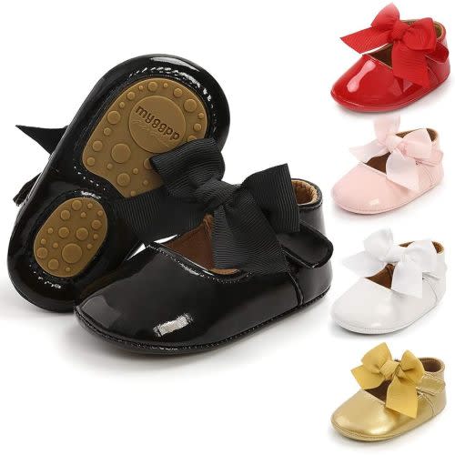 Meckior Infant Baby Girls Soft Sole Bowknot Princess Wedding Dress Mary Jane Flats Shoes Easter Light Baby Sneaker Shoes