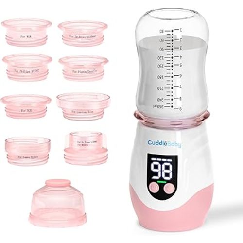 Portable Bottle Warmer for Travel, Cordless Baby Bottle Warmer, Rechargeable Bottle Warmer with 8 Adapters, 1 Milk Powder Container, Compatible with Most Bottle, Fast Heating, Pink