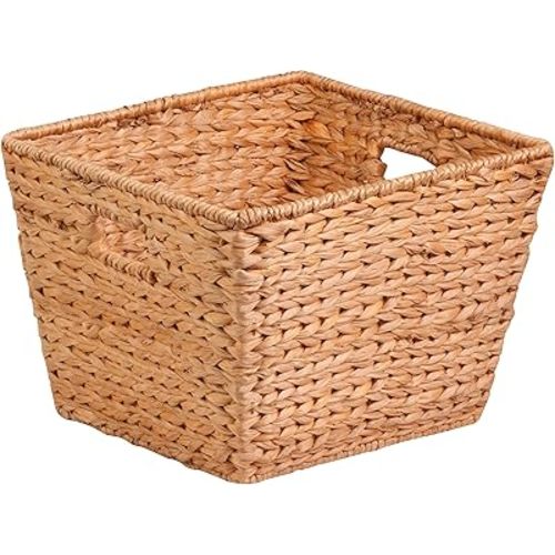 Honey-Can-Do STO-02884 Tall Square Water Hyacinth Basket Bin, Large, 15 L x 15 W x 12 H,Natural