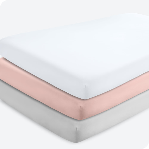 Bare Home 3 Pack Fitted Sheets - Premium 1800 Collection - Ultra Soft - Crib, Pink Slipper/Cloud Grey/White