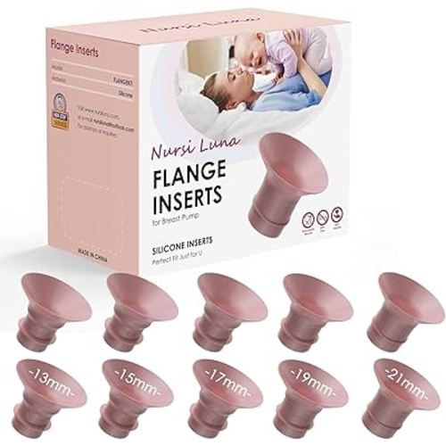 Flange Inserts 10PCS 13/15/17/19/21mm for 24mm Flange/Shield of Most Pumps, Flange Sizing Kit Silicone Flange Insert, Reduce 24mm Tunnel Down to Other Size, Breastfeeding Essentials Kit