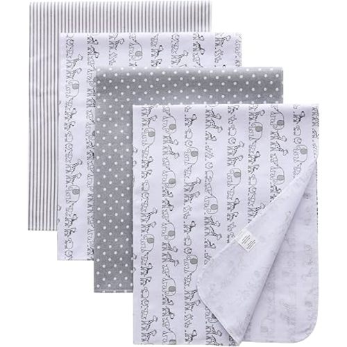 Gina Era Flannel Receiving Blankets, Baby Swaddle Blankets 100% Cotton 4 Pcs One Size 30 X 30 Inch for Baby Boy or Baby Girl (Style10)