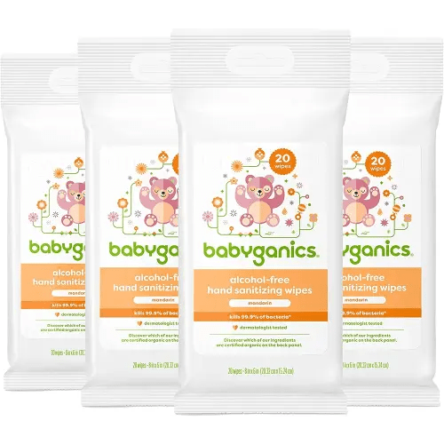 Babyganics Alcohol-Free Hand Sanitizing Wipes, Mandarin, Kills 99.9% of Common Bacteria, Moisturizing, 80 ct (20 count, 4 pack), Packaging May Vary