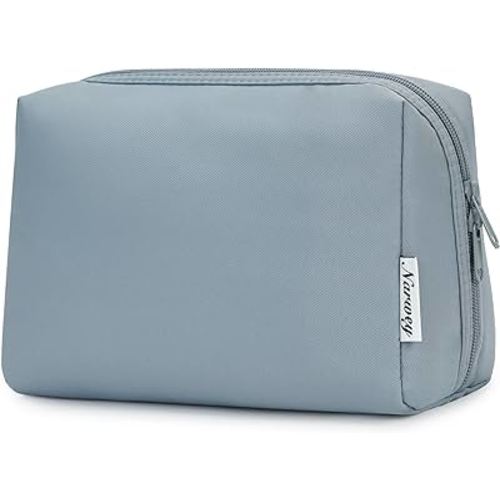 Narwey Cute Makeup Bag Travel Cosmetic Bag Organizer Toiletry Bag Make Up Bags with Compartments for Women Girls (Large, Greyish Blue)