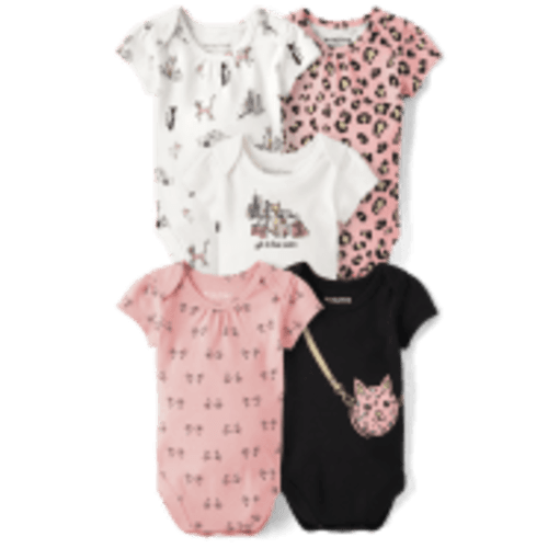 Baby Girls Leopard Bodysuit 5-Pack- Bunnys Tail