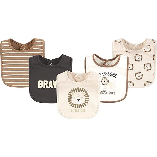 Hudson Baby Unisex Baby Cotton Bibs, Brave Lion, One Size