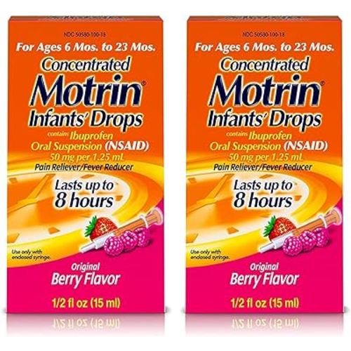 Motrin Infants Concentrated Drops, Fever Reducer, Ibuprofen, Berry Flavored.5 Oz (Pack of 2)