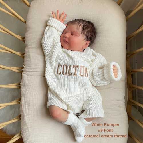 Keepsake Embroidered Knit Oversized Sweater Romper, Personalized Newborn Name Chunky Sweater Romper Baby Infant, Embroidered Newborn Sweater
