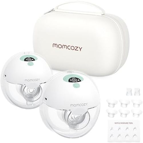 Momcozy M5 Hands-Free Wearable Breast Pump, Double-Sealed Flange for Baby-Like Comfort, 3 Modes & 9 Suction Levels, Portable Electric Pump – 24mm, 2-Pack Mint