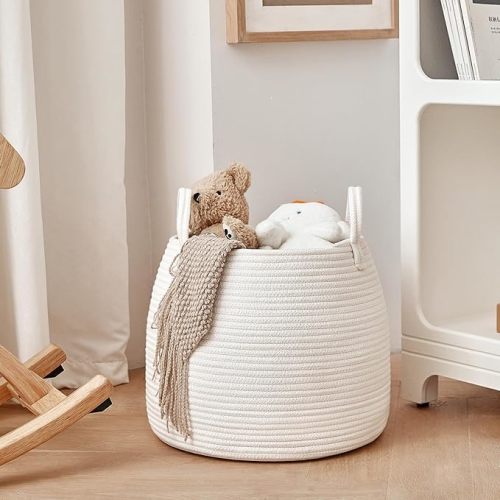 Nursery Laundry Basket | Kids Hamper for Blankets, Pillows,Toys (15"x 13")| Baby Toy Basket | Nursery Storage for Boho Room Decor | Ideal Gift for Baby Showers| White
