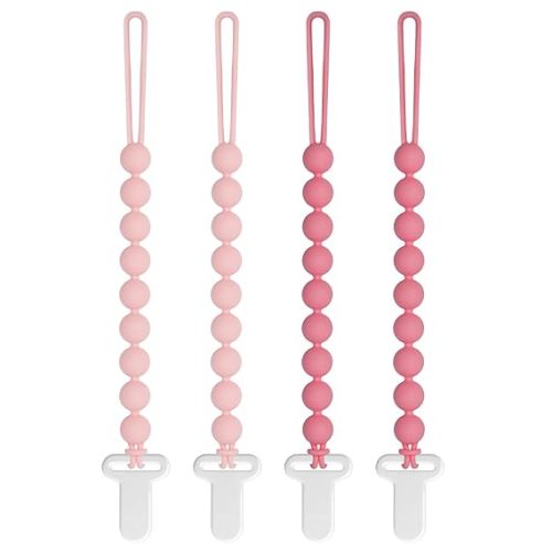 Pacifier Clips Baby Girls - Draklary 4 Pack Paci Clip Silicone Soothe Baby Binky Holder for Newborn Essentials Shower Birthday Gift