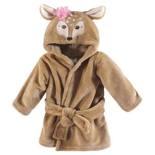 Hudson Baby Unisex Baby Plush Animal Face Bathrobe, Fawn, 0-9 Months