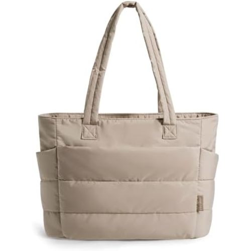 BAGSMART Tote Bag for Women, Lightweight Puffy Tote Bag with Compartments Quilted Shoulder Bag Handbag for Travel, Work, Gym