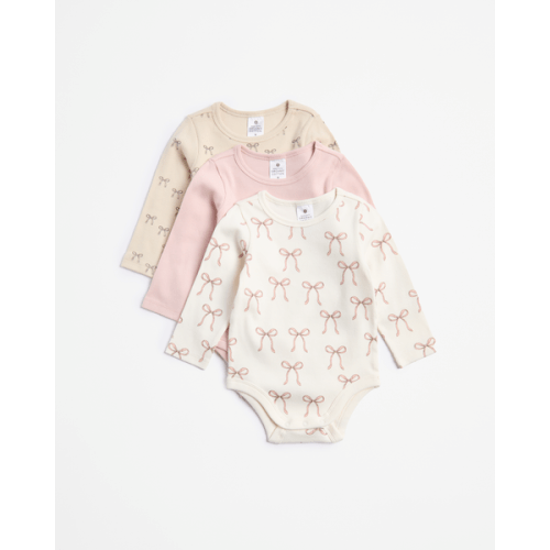 Baby Organic Cotton Print Rib Bodysuit 3 Pack - Pink Multi Bows