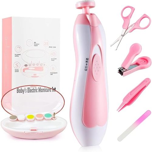 Baby Nail Trimmer Electric, Baby Nail Clippers Safe Baby Nail File Kit Trim Polish Grooming Kit for Newborn Infant Toddler or Adults Toes Finger Care (Pink)