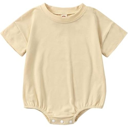 Newborn Baby Boy Girl Neutral Clothes Plain Cotton Bubble Romper Solid Short Sleeve Bodysuit Summer Outfit