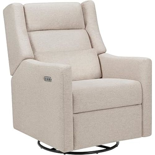 babyletto Kiwi Plus Power Recliner and Swivel Glider with Power Headrest and USB Port in Performance Beach Eco-Weave, Water Repellent & Stain Resistant, Greenguard Gold and CertiPUR-US Certified