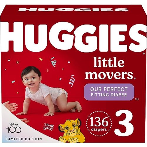 Huggies Size 3 Diapers, Little Movers Baby Diapers, Size 3 (16-28 lbs), 136 Count