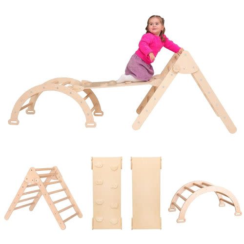 WoodandHearts 3 in 1 Triangle Gym - Triangle Set - Wooden Climbing Toys for Toddlers - Baby Climbing triangle with ramp - Activity gym (Standard)