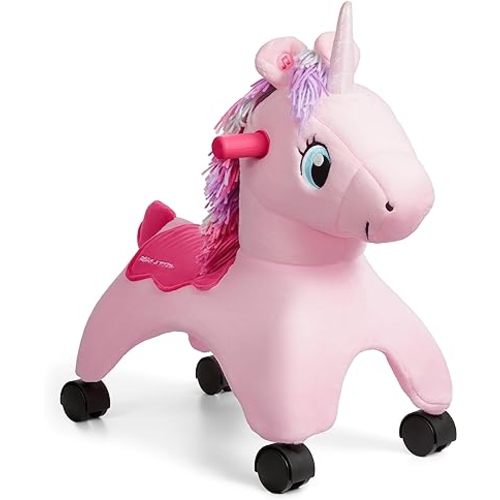 Radio Flyer Shimmer The Magical Unicorn with Interactive Lights and Sounds, Ride On Toy for Toddlers Ages 1-3, Pink Unicorn Toy for Kids, Medium
