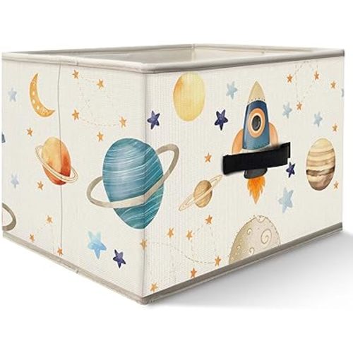 Nogrit Space Nursery Storage Bins Box, Toybox for Boys, Space Planets Rocket Astronaut Foldable Baskets Organizer Container with Handles for Kids Boys Bedroom Bathroom Clothes Toys Books