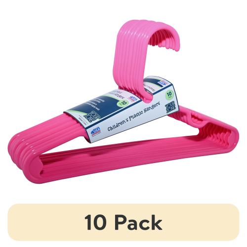 (10 pack) Your Zone Children's Clothing Hangers, 10 Pack, Pink, Sizes up to 8, Durable Plastic