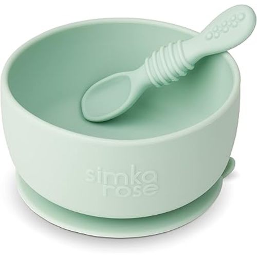 Simka Rose Baby Bowl and Spoon Set, Baby Bowls Suction for Toddler, BPA-Free Silicone Bowls Baby, Baby Bowl and Spoon Dishwasher and Microwave Safe Baby Feeding Supplies (Sage)