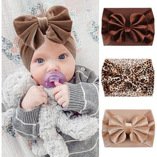 YanJie Hairband - Soft Velvet Baby Headbands with Big Bows, Leopard Color, Handmade for Baby Girls from Newborn to Toddler