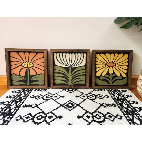 Groovy Floral Wood Sign / Retro Flower Sign Set / Wall Art / 70s Decor / Vintage Flowers / Trendy Retro Art
