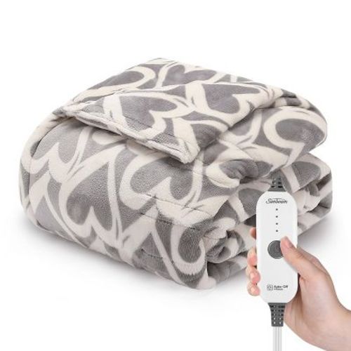50" x 60" Extra Cozy Nordic Velvet Reverse Faux Shearling Heated Throw Electric Blanket Hearts Gray - Sunbeam