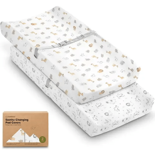 2-Pack Organic Changing Pad Covers for Girl, Boy, Neutral - 100% Cotton Changing Table Pad Cover, Soft Baby Nursery Diaper Changing Pad Sheets,Contour Changing Pads Liners,Change Pad Cover(KeaSafari)