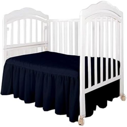 Crib Bed Skirt Dust Ruffle BedSkirt Split Corner 100% Cotton Nursery Crib Toddler Bedding Skirt for Baby Boys or Girls, 14" Drop Navy Blue