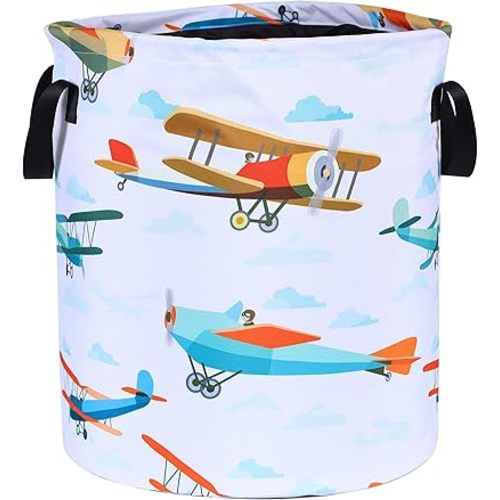 Funny Plane Laundry Basket Foldable Oxford Cloth Tote Bag Laundry Hamper Clothes Storage Bucket Organizer For Bathroom/Laundry Storage/Bedroom Storage Basket 17.7x13.7 Inch