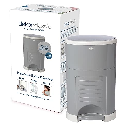 Diaper Dekor Classic Hands-Free Diaper Pail | Gray | Easiest to Use | Just Step – Drop – Done | Doesn’t Absorb Odors | 20 Second Bag Change | Most Economical Refill System