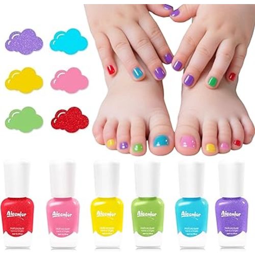 Quick Dry Kids Nail Polish Set, Non-Toxic Toddler Nail Polish, Water-Based Peelable Fingernail Polish for Kids, 6 Color Rainbow Nails Polish for Party, Holiday Favors