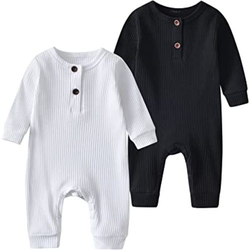 Baby Boy 2 Pack Solid Romper Short/Long Sleeve One Piece Jumpsuits Clothes Sets