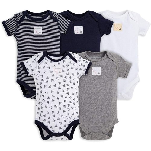 Burt's Bees Baby Unisex Baby Bodysuits, 5-Pack Short & Long Sleeve One-Pieces, 100% Organic Cotton - Blueberry Prints, 0-3 Months