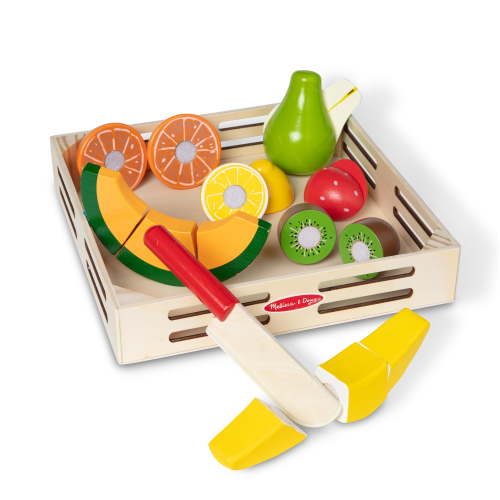 Melissa & Doug Cutting Fruit Set Wooden Play Food with 17 Pieces and Storage Box