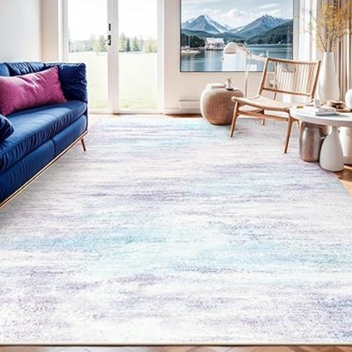 LIVEBOX Machine Washable Area Rugs 8x10 Lavender Rug Girls Bedroom Rug, Soft Ultra-Thin Nursery Rug Girl for Living Room, Modern Purple Rug for Girls Room, Lilac Rug for Nursery Room